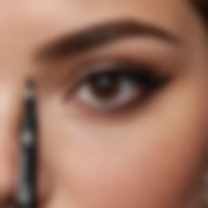 Close-up of a perfectly lined eye showcasing eyeliner pencil application.