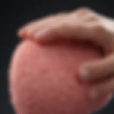 Close-up of a plush exfoliating glove used for skin preparation.