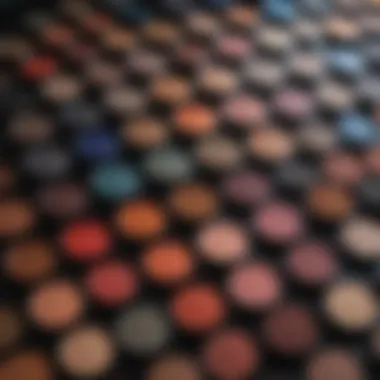 Diverse Shades of Quality Eyeshadows Vibrant palette of affordable eyeshadows showcasing diverse shades