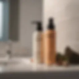 A sleek bottle of air dry mousse with natural ingredients displayed on a bathroom counter