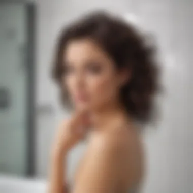 Demonstration of applying air dry mousse on damp hair in a bathroom