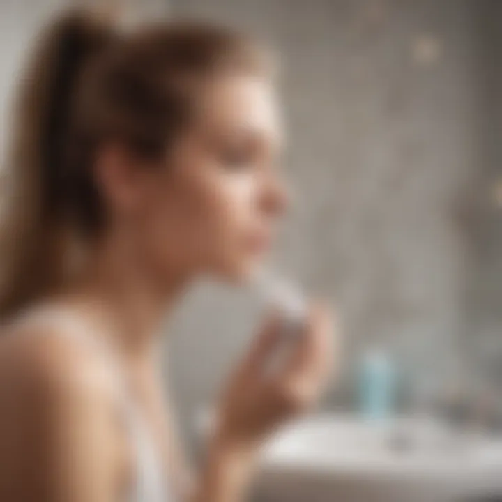 A person applying Batiste dry shampoo powder in a chic bathroom