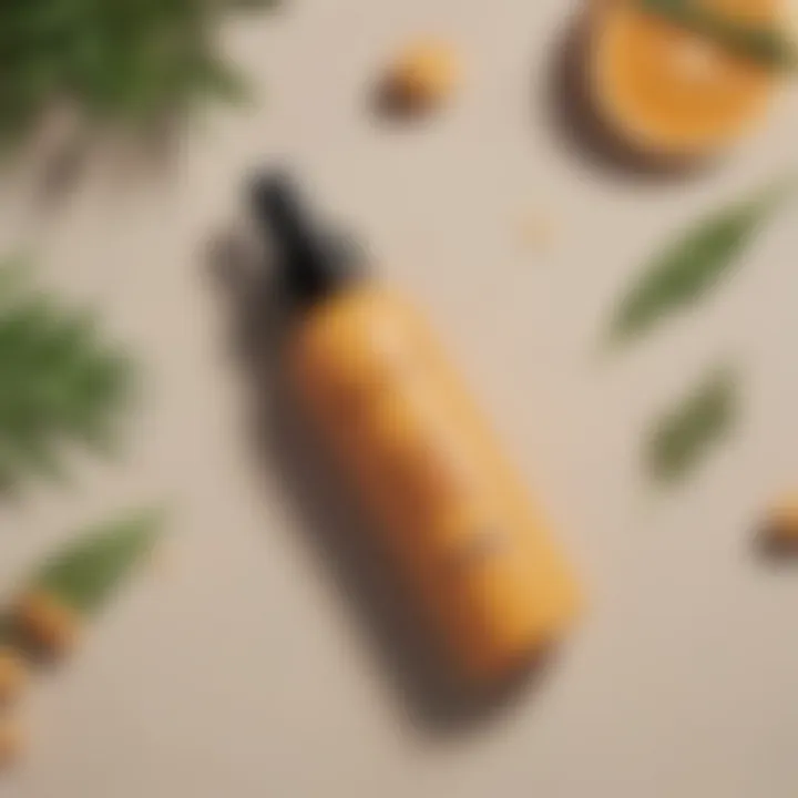 Flat lay of Beauty Counter sunscreen spray alongside natural ingredients