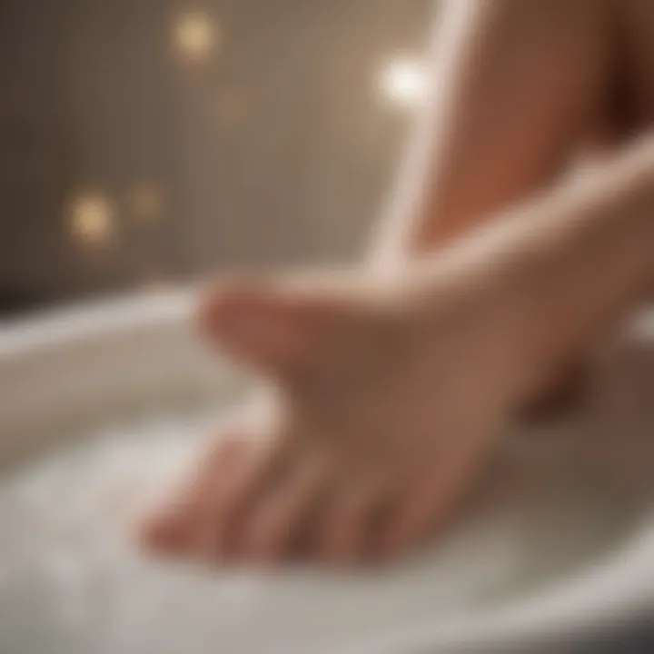 Relaxing foot soak with a soothing cream nearby