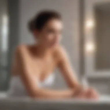 Applying Firming Lotion User applying body lotion in a serene bathroom setting