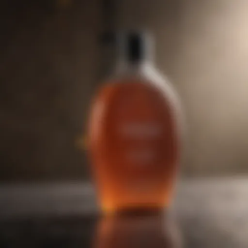 Luxurious shampoo bottle with dry hair in the background