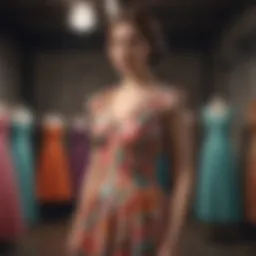 A vibrant collection of vintage dresses on display