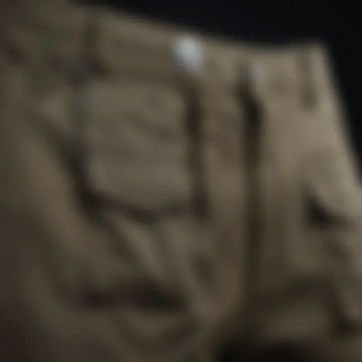 Close-up of cargo pants fabric and pockets