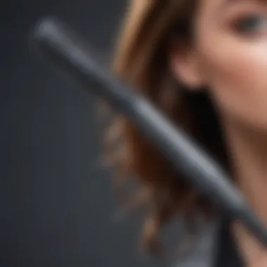 Close-up of a ceramic hair wand in use, highlighting smooth styling