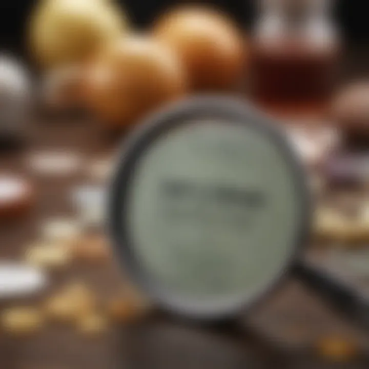 An elegant display of ingredient labels with magnifying glass