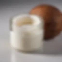 Close-up of coconut oil in a glass jar