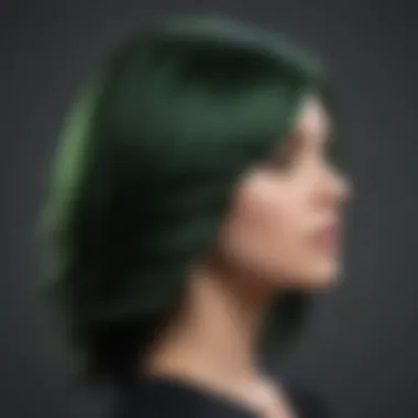 Before and after hair color transformation showcasing green tones