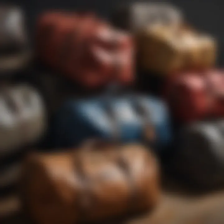 A collection of duffel bags in various styles and sizes