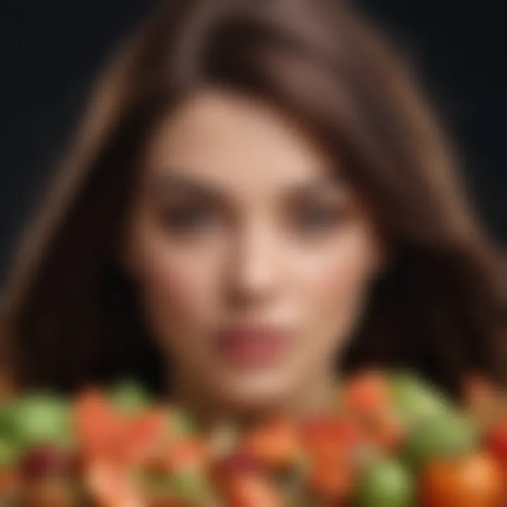 Nutrient-rich foods arranged artistically, emphasizing their impact on hair health.