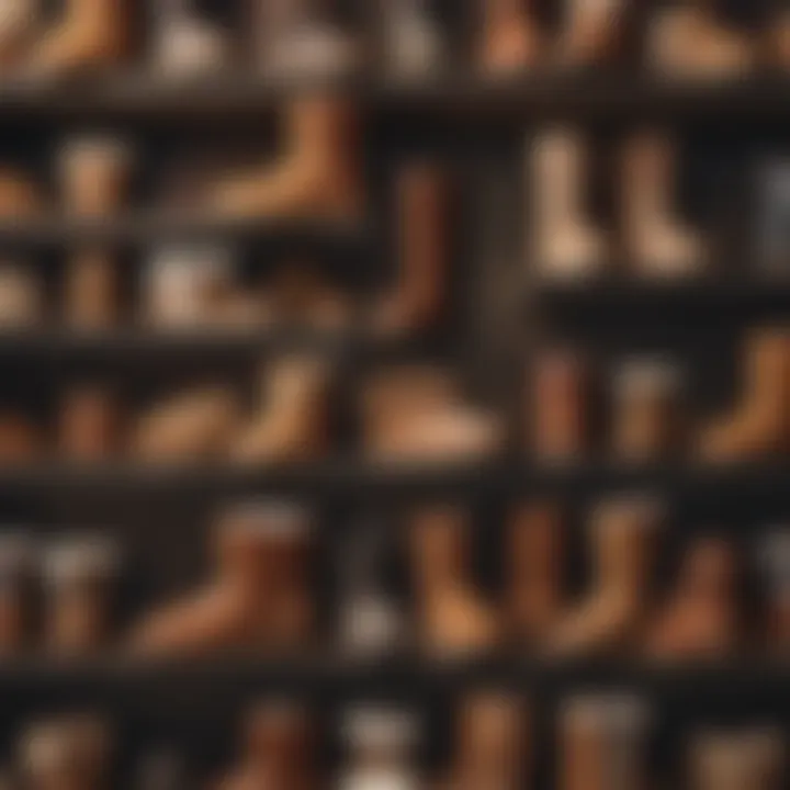 An assortment of UGG shoes showcasing various styles and colors