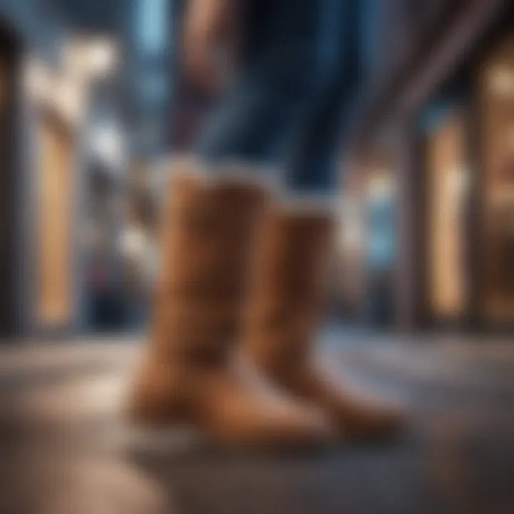 A fashionable individual wearing UGG boots in an urban setting