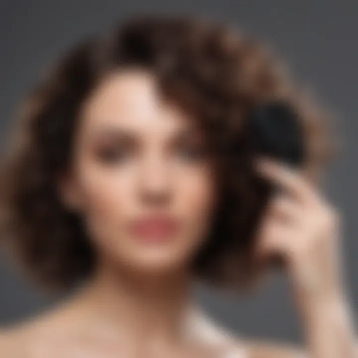 User applying styling techniques with Denman curl brush