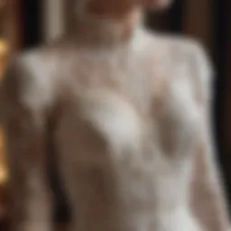 Intricate lace detailing on an Edwardian wedding dress
