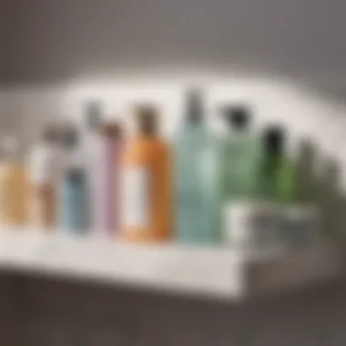 Over-the-counter skincare products on a bathroom shelf