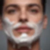 A close-up view of a shaving cream application on a face.