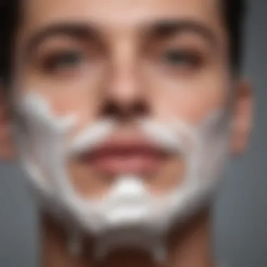 Shaving Cream Application A close-up view of a shaving cream application on a face.