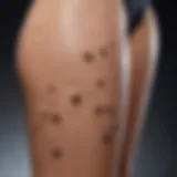 Close-up of dark spots on a woman's leg showing skin texture