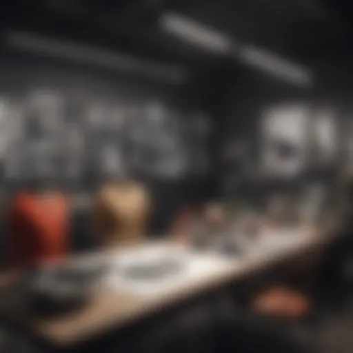 Creative design workspace showcasing fashion sketches and fabrics