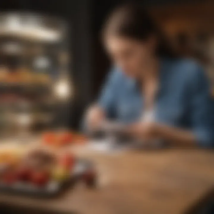 Person reflecting on dietary choices with a notebook