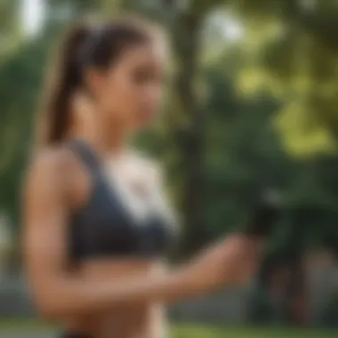 Outdoor Fitness Session Using App A serene outdoor setting with a user following a fitness app workout.