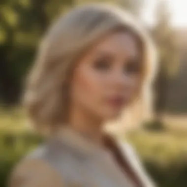 Stylish Ash Blonde Against Nature A stylish ash blonde hairstyle perfectly framed against a natural background