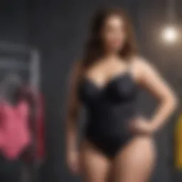 Chic plus size swimsuit collection displayed on elegant hangers