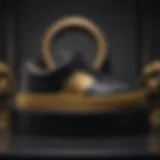 Striking black and gold designer sneakers on display