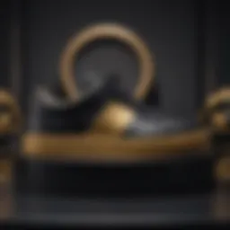 Striking black and gold designer sneakers on display