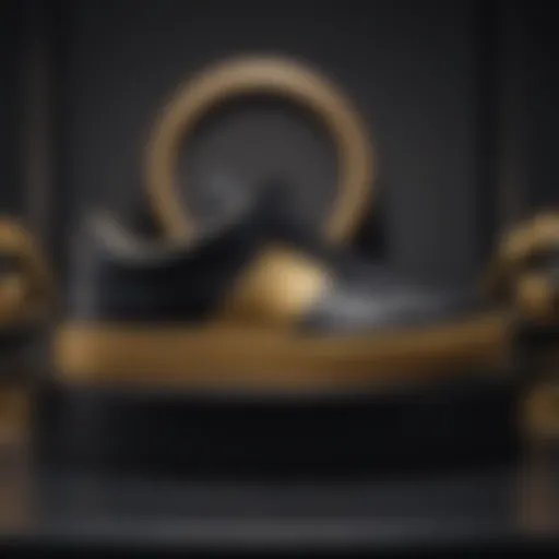 Striking black and gold designer sneakers on display