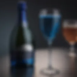 A close-up of a glass of Blumond Blue Champagne showcasing its vibrant hue