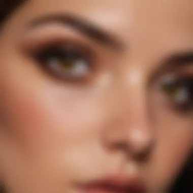 A close-up shot of alluring brown eye makeup featuring various shades and textures.