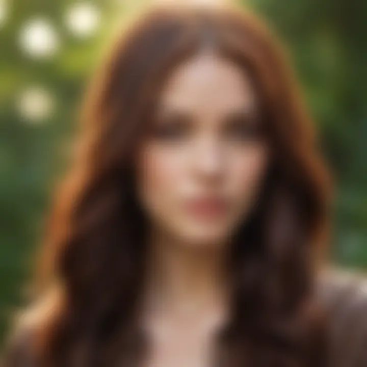 A model showcasing mahogany brown hair in an outdoor setting
