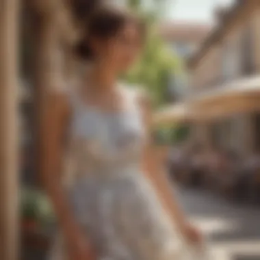 Woman accessorizing a sundress for a summer outing