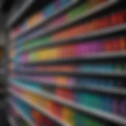 Vibrant selection of colored hair gels on a display shelf
