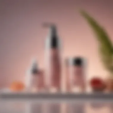 A serene setting showcasing skin care products with a vibrant backdrop