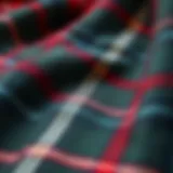 A detailed close-up of tartan akirt fabric showcasing its intricate patterns and textures.
