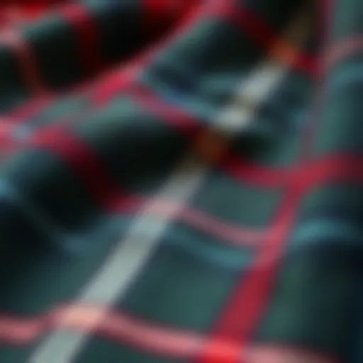 A detailed close-up of tartan akirt fabric showcasing its intricate patterns and textures.