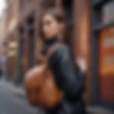 Stylish leather backpack showcased in urban setting