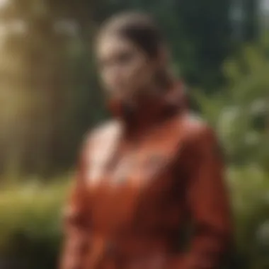Chic Outdoor Presentation of Hunter Rain Jacket Stylish Hunter rain jacket on display in a natural setting