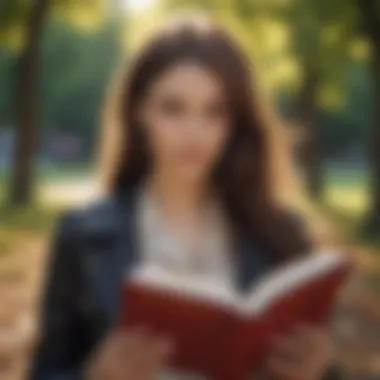 A young adult engaging with a book in a park