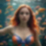 A vibrant underwater scene showcasing a mermaid gracefully swimming among colorful fish.