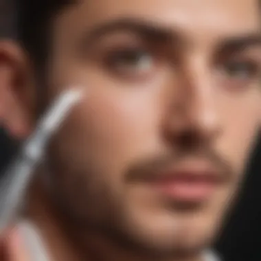 Close-up of a user applying a facial hair removal cream