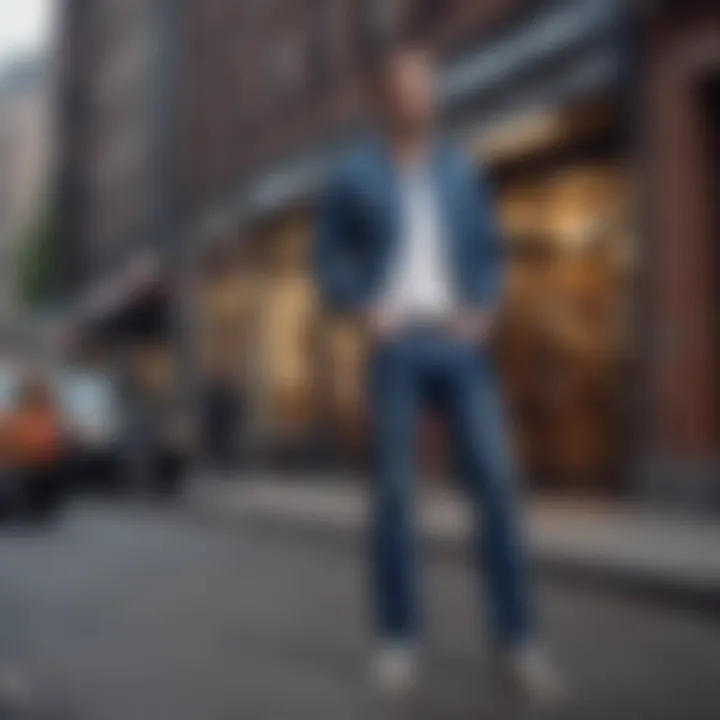Stylish ensemble featuring Still Here NYC jeans in urban setting