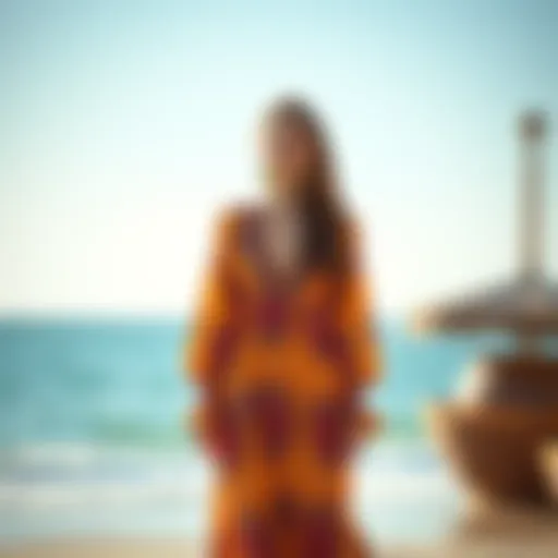 Elegant summer beach dress with long sleeves in a vibrant pattern