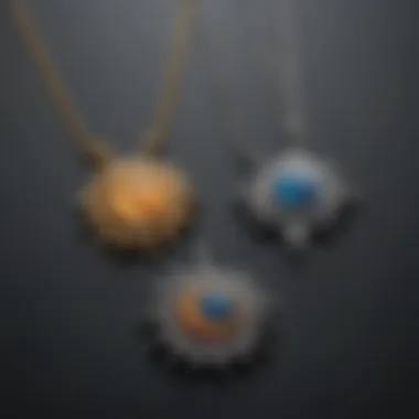 Elegant Collection of Celestial Friendship Necklaces A collection of intricately designed sun, moon, and star friendship necklaces showcased elegantly.